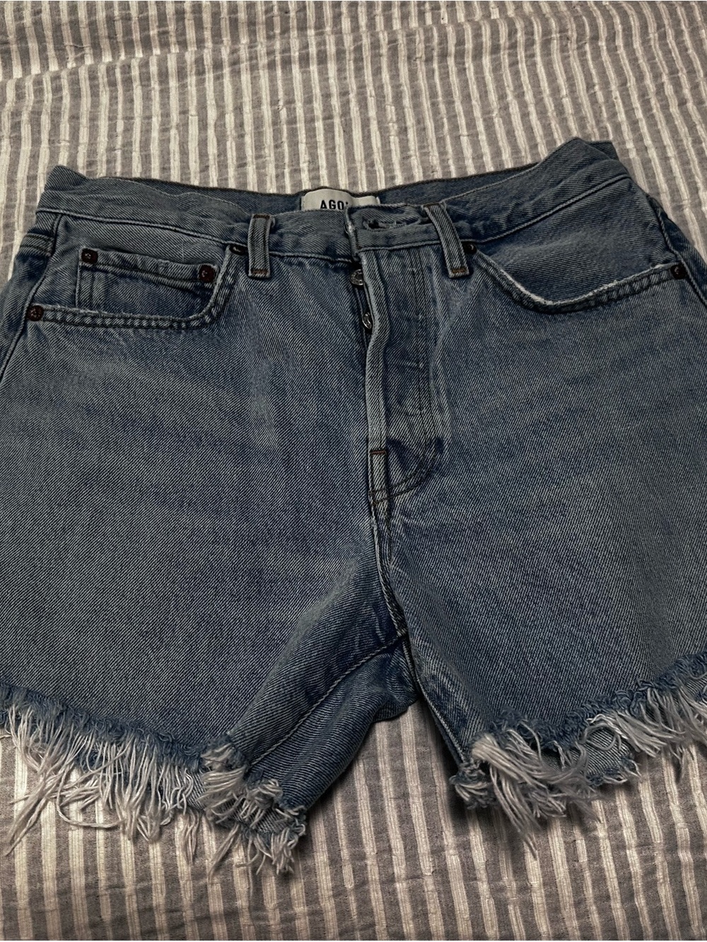 AGOLDE Distressed High-Rise Denim Cutoff Shorts - Medium Blue
